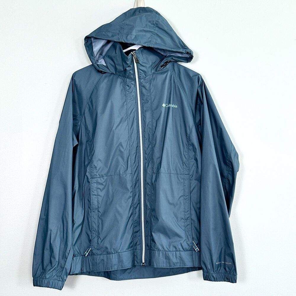 Columbia Omni Shield Windbreaker Jacket Womens Large Blue Gray Full Zip Hooded